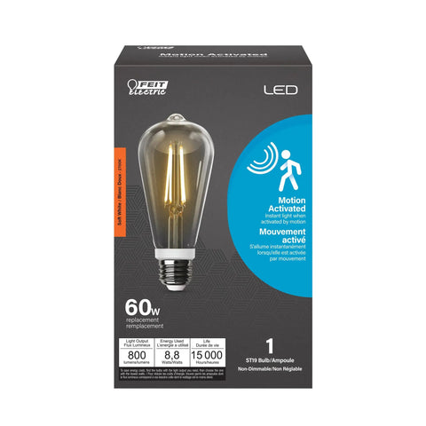 Smart Motion Sensor LED Bulb, 60W Equivalent, Soft White 2700K, E26 Base, Auto On Off When You Move, Energy Saver, Ideal For Hallways And Entryways, Perfect For Hallways, Staircases, And Entrances, boxed ST19 bulb