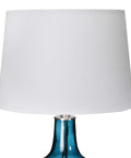 Cool Deep Blue Translucent Textured Glass Table Lamp With Cream Empire Shade And Brushed Chrome Accents Modern Bedside Or Foyer Lamp Ideal For Bedroom Or Hallway Decor Uses 60W Type A Bulb top view