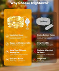 Comparison chart showcasing advantages of 14 Pack Battery Operated LED Fairy Lights On 7ft Silver Wire Waterproof Twinkle String Lights
