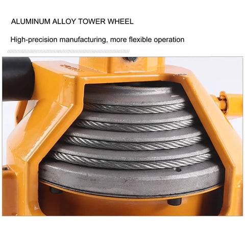 Close-up of aluminum alloy tower wheel on retractable tool balancer hanger for workshops and factories 3 to 5kg capacity