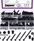 192 Piece M6 Hardware Kit for Cribs and Furniture includes heavy duty flat head hex bolts, barrel nuts, threaded inserts, tee nuts, flange nuts, and an Allen wrench included in a plastic organizer. 