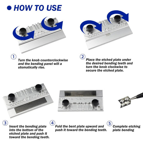 Instruction guide for using a Photo Etched Parts Bender For Metal Sheets, Bench Vise Etching Tool For Military Model Making And Hobby Craft.