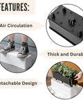 Total Patio Flex 16 Inch White Railing Planter Boxes 2 Pack Over Balcony Self Watering With Metal Brackets Plastic Window Boxes For Outdoor Herbs Deck Fence Garden Zero Stress Setup with features highlighted.