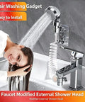 Universal pull down kitchen faucet with flexible hose 2 mode water supply/stop button ideal for bathing cleaning and grooming pets Rubinetto Cucina in use while washing hair.