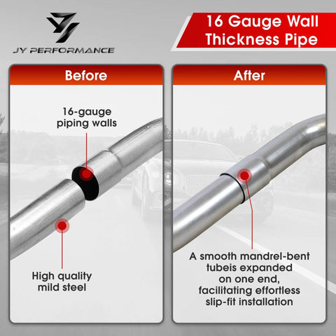 Comparison of 16-gauge mild steel tubing before and after mandrel bend in 2.5 Inch Mild Steel Universal Exhaust Kit.
