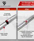 Comparison of 16-gauge mild steel tubing before and after mandrel bending, showcasing smooth installation for a 2.5 Inch Universal Mild Steel Exhaust Kit With Mandrel Bends 16 Gauge Piping Built Tough For Real World Street Use Includes 4 Straight 47.3 Inch Pipes 4 90 Degree 4 45 Degree 4 180 Degree U Bends 16 Pieces 2 Packs.