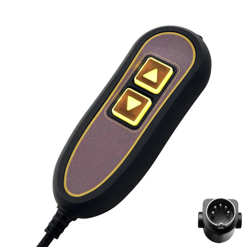 2 Button 5 Pin Lift Chair Remote Hand Control Replacement ZK1200-HC USB Backlight shown with connector detail