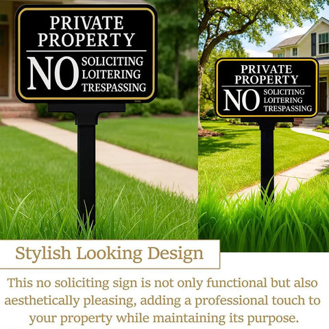 2 Pack No Trespassing And No Soliciting Keep Out Sign Set For Private Property With Stake 14x10 Inches Stands About 37 Inches Tall