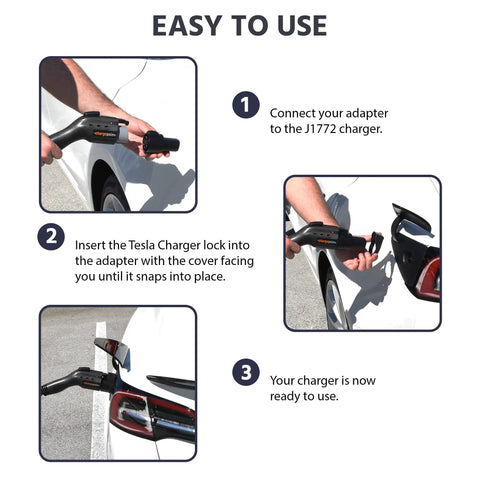 Step-by-step guide showing Hella Secure Tesla Charger Lock For J1772 Adapter Non Flange compatible setup for Tesla models.