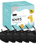 Kids KN95 Masks 25 Pack Black Five Layer With Adjustable Ear Loops Disposable KN95 Face Masks For Children Cup Shaped