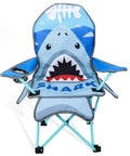 Kids Outdoor Folding Lawn And Camping Chair with Cup Holder and Cute Shark Pattern, Sturdy Steel Frame, Portable Seat for Little Explorers.