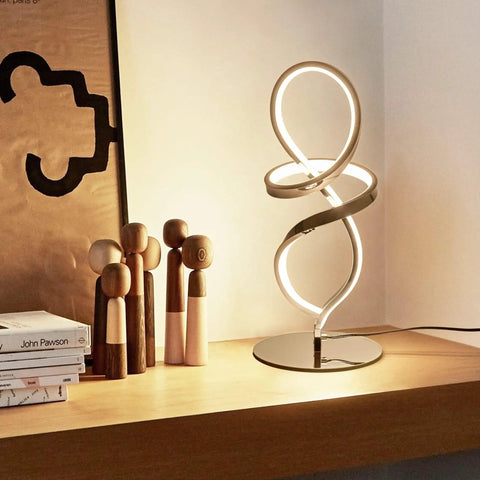 Dope Modern LED Table Lamp With Unique Spiral Design For A Sleek Nightstand, Stepless Dimming, Chrome Finish Bedside Light