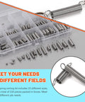 150 Piece Extension Spring Kit in 15 Sizes Stainless Steel Small Springs for Home Repairs and DIY Projects in compartment box