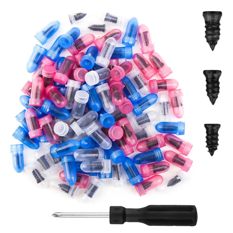 100 Piece Tire Plug Kit with Three Sizes of Tire Repair Screws and a Screwdriver for Fast on the Road Tire Repairs and Emergency Fixes