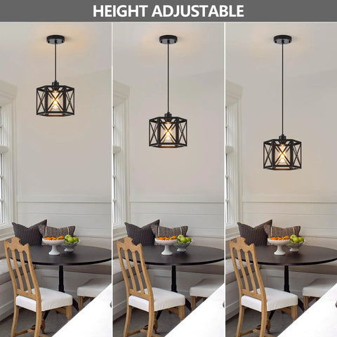 Farmhouse Pendant Lights 2 Pack Modern Black Hanging Light Fixtures Hexagonal Cage Adjustable for Kitchen Island Hallway