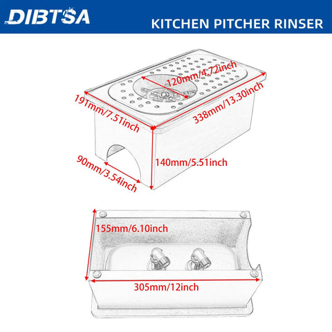 Automatic Cup Rinser With Base, size dimensions shown, Stainless Steel Glass Washer For Sink With Side Spray, Matte Black Finish