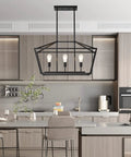 Farmhouse Linear Pendant Light Fixture For Kitchen Island Black 3 Light Cage Design Modern Contemporary Dining Room Lighting Height Adjustable Stem Easy Install Hardware Included Perfect Island Vibe