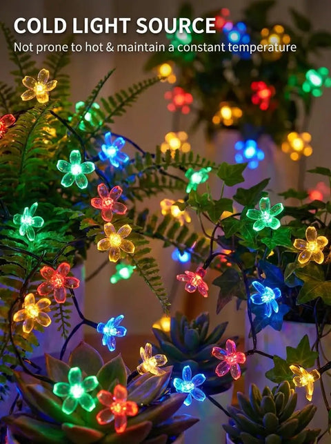 Solar Flower String Lights Outdoor Waterproof 50 LED Fairy Lights Sun Powered For Garden Fence Patio Yard Christmas Tree And Party Decor Multi Color No Fuss Setup