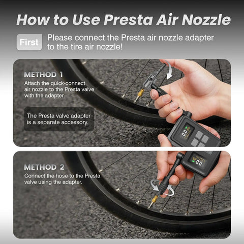 Portable Bike Tire Pump With Gauge 150 PSI Electric Inflator For Presta And Schrader Valves Auto Stop Uber Fast Brushless Motor Upgraded Compact Pump For E Bike MTB Road Bike And Ball