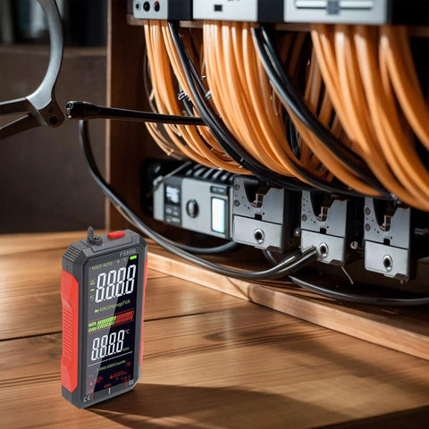 Rechargeable Smart Digital Multimeter Tester For Home And Industrial Electrical Projects next to industrial wiring setup