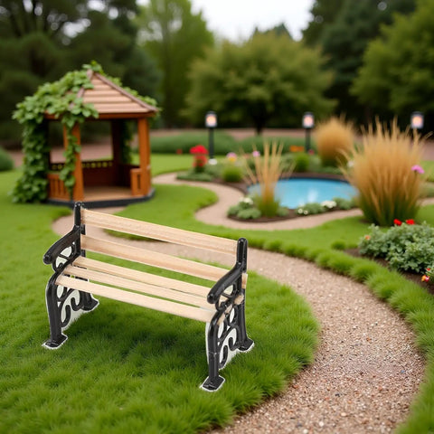 Two Pack Black One Twenty Fourth Scale Miniature Park Benches For Dollhouses Dioramas Outdoor Scene Decor Realistic