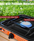 Two Burner Portable Camping Stove With Carry Bag No-Fuss 17000 BTU Propane Camp Stove featuring galvanized and stainless steel