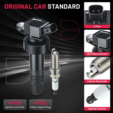 Ignition Coil Pack UF652 And Iridium Spark Plug 93815 For Hyundai Accent 2012-2020 Veloster Kia Rio Soul Set Of 4 image