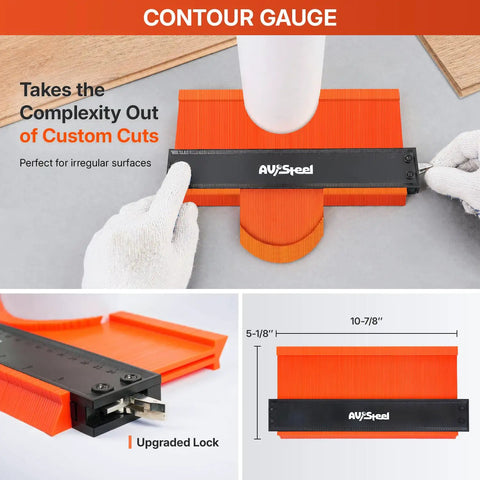 All-In-One 45-Piece Laminate Flooring Tools Kit contour gauge with orange locking pins for precise fits