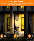 2-Pack Motion Sensor Outdoor Wall Sconces With Dusk To Dawn Photocell in auto mode, illuminating entryway upon motion detection