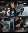Technicians using Two-Way 210 Degree Articulating Borescope Endoscope With Light 1080P Mechanic Inspection Tool for diverse repairs.
