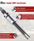 Farida 18001 Tap Extractor with 4-flute flexible fingers, focus on Must-Have All-in-One Tap Extractor Set for Removing Broken Taps