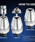 Heavy Duty Stud Extractor Set for Damaged Bolts and Studs, Removes 1/4 to 1/2 Inch Fasteners, how-to-use instructions displayed