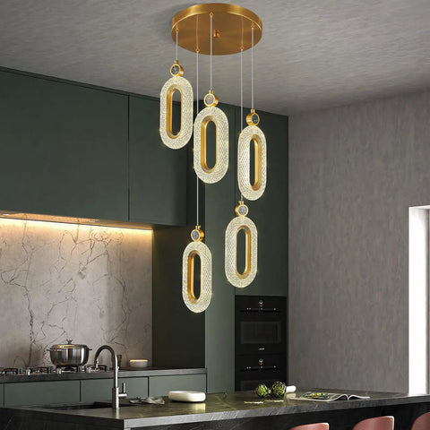 Lit Gold Brushed Modern Pendant Lights For Kitchen Island Three Pack LED Dimmable Mini Pendants above countertop