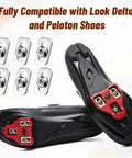 6 Piece Bike Cleat Replacement Kit with screws bolts washers and wrench for Look Peloton shoes shown with cleats on cycling shoes