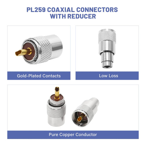 PL259 Coax Connector UHF Male Solder Plug With Reducer For RG8 RG59 RG8x LMR400 RG213 Coax Cable Ham Radio Antenna Builds 50 Ohm