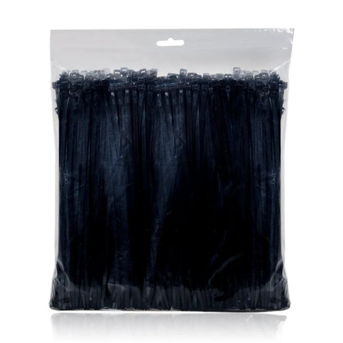 Heavy Duty 10 Inch Nylon Cable Ties Self Locking Zip Ties for Home Office Garage Workshop Cable Management Black Tie Wraps Durable Fastening Trusted by DIYers 500 Pack For All Your Cable Needs visibly in a sealed plastic bag