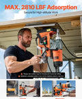 Heavy Duty 1450W Magnetic Drill Press With Rocking Horse Magnet, 1.6 Inch Coring Bit For Steel in operation at height.