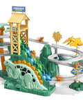 Dinosaur Climbing Slide Toy With Racing Track For Toddlers 3 4 5 6 7 8 Light Up Music Themed Car Track Set Staircase Playset visible