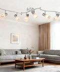 Six Light LED Track Lighting Kit With Frosted Glass Shades And Adjustable Heads In Brushed Nickel Modern Ceiling Fixture