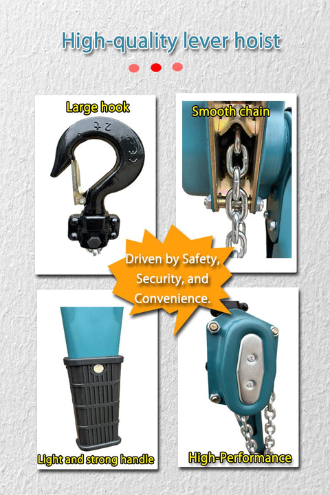 Heavy Duty Manual Lever Chain Hoist With 1.6 Ton Capacity Comes With Storage Bag For Garage, Workshop, And Construction Lifting 5ft Hand Chain Block Hoist featuring hook, chain, handle, and body details