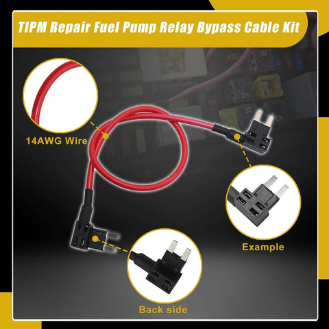 TIPM Repair And Fuel Pump Relay Bypass Cable Plug And Play Kit for Dodge, Jeep; 14AWG wire with 20A fuse holder adapter.