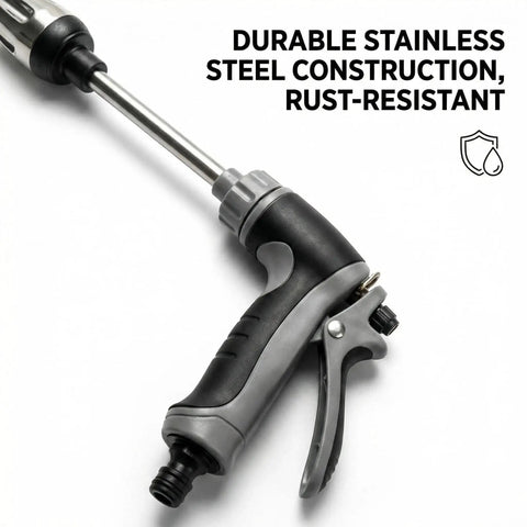 Cordless Pressure Washer Gun With 360 Degree Rotating Nozzle featuring durable stainless steel build and lightweight ergonomic grip.