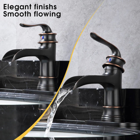 Waterfall Bathroom Faucet Single Handle One Hole Oil Rubbed Bronze Finish Lavatory Faucet With Large Spout Deck Plate Included
