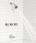 Three-Handle Tub And Shower Faucet Set With Metal Cross Handles, Polished Chrome Finish, 1.8 GPM Flow Rate, 5-Hole Installation