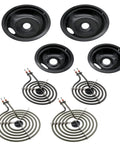 Porcelain Drip Pan Set With 6 Inch And 8 Inch Pans And MP15YA 6 Inch Burner Element And MP21YA 8 Inch Burner Unit For Frigidaire Kenmore Electric Range Replacement Easy Swap Replaces 318067041 318067051