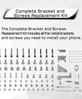Smooth Swap Hardware Fix For iPhone 15 Packing A Full Screw Set And Rugged Metal Bracket Replacement Plate For No Hassle Click Install On A2846 A3089 A3090 A3092 Devices with assorted screws and metal brackets.
