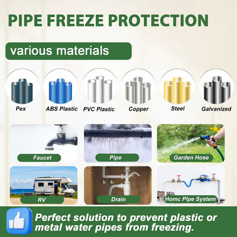 Self Regulating Heat Tape For Water Pipes And Roofs And Gutters No Sweat De Icing Heating Cable For Metal And Plastic Pipes Freeze Protection Anti Freeze Pipe Heater System With 6 Foot Length And Lighted Plug ETL Certified