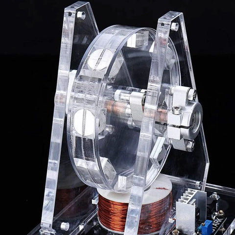 Close-up of a Bedini Motor Science Toy Kit with brushless disc motor and magnets for 24V STEM projects DIY learning kit.
