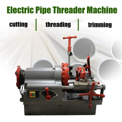 Tough As Nails 110V Electric Pipe Threader Machine For 1/2 To 3 Inch Plumbing Pipes with red handles and control panel.