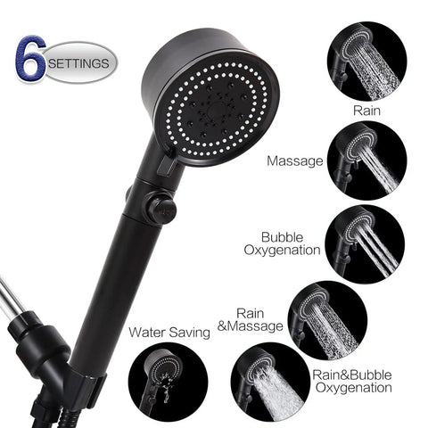 Heavy Duty High Pressure Filtered Shower Head With 5 Stage Deep Filtration 59 Inch Stainless Hose Brass Bracket Handheld Design 6 Spray Modes